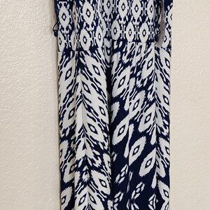 London Style Collection Blue/White Abstract Print Beachy Sundress New with Tag